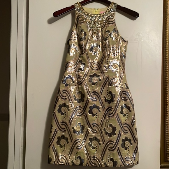 Lilly Pulitzer Dresses & Skirts - Lily Pulitzer pearl Dress Kelp Green Metallic Vintage Brocade